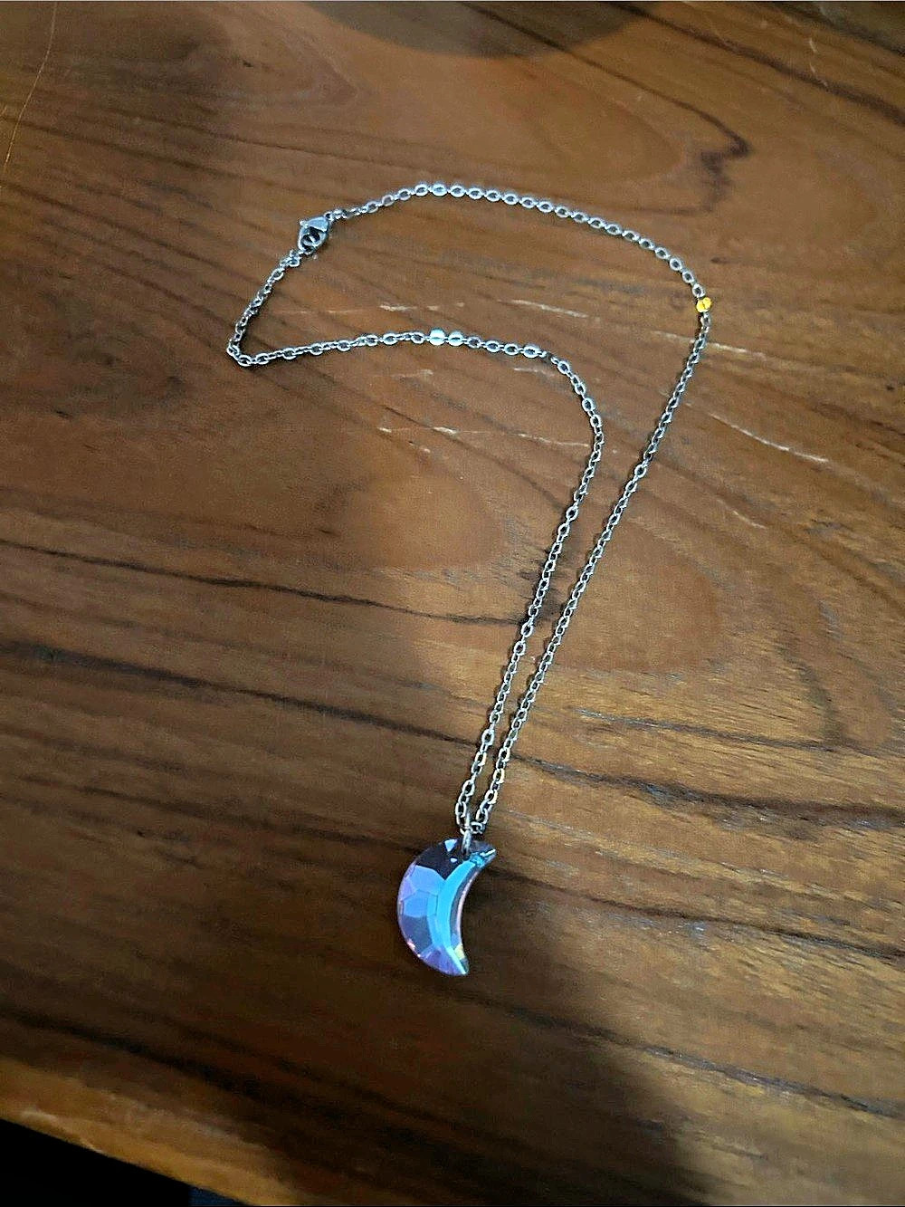 Blue purple iridescent Crescent Pendant Necklace
